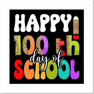 Cute 100th Day Of School 100 Days Leopard Rainbow Boys Girls Posters and Art